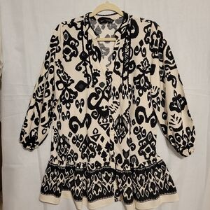 Zara Black and White Mini Sundress with Bishop Sleeves